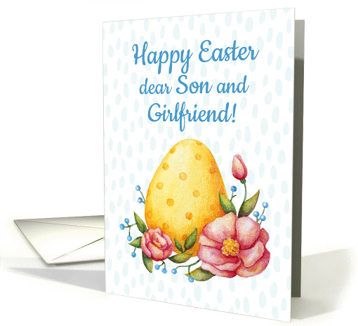 Easter watercolor card for son and girlfriend with Egg... (1426220)