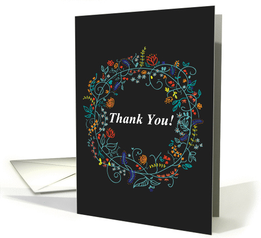 Thank you wreath of beautiful flowers card (1426224)