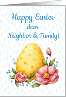 Easter watercolor card for Neighbor and Family with Egg and flowers card