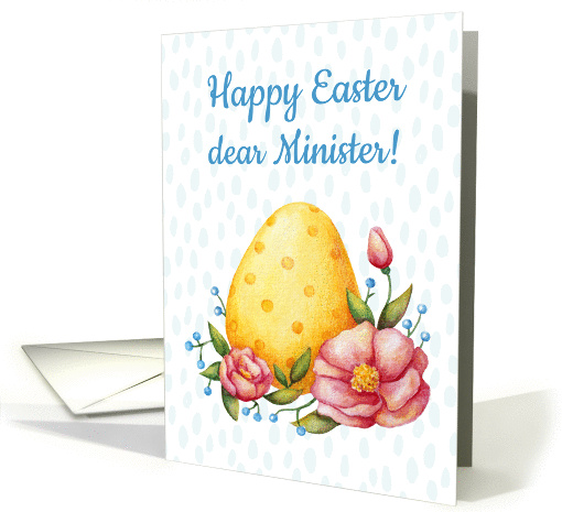 Easter watercolor card for Minister with Egg and flowers card