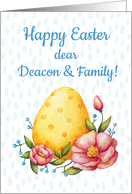 Easter watercolor card for Deacon & Family with Egg and flowers card