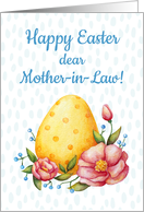 Easter watercolor card for Mother-in-law with Egg and flower card