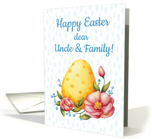 Easter watercolor card for uncle and family with Egg and flower card