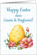 Easter watercolor card for Cousin & Boyfriend with Egg and flowers card