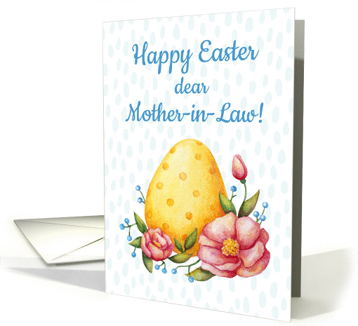 Easter watercolor card for mother-in-law with Egg and flowers card