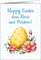 Easter watercolor card for Niece and Partner with Egg and flowers card