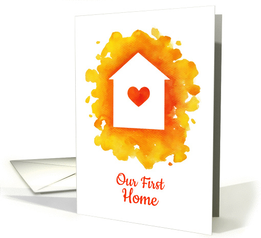 Our First Home Announcement, Watercolor House with Heart card