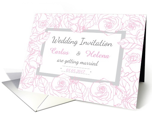 Beautiful wedding invitation with pink roses card (1426880)