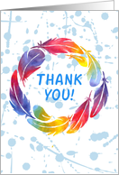 Thank You card with colorful feathers card