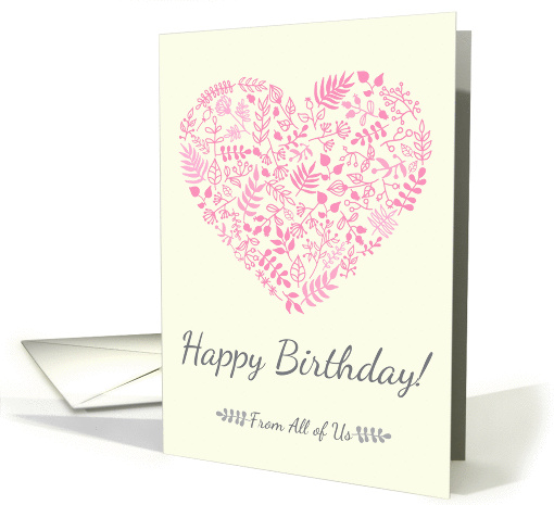 Vintage card Happy Birthday with pink heart from leaves card (1427198)
