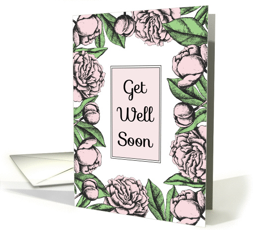 Vintage card Get Well soon with pink peonies card (1427218)