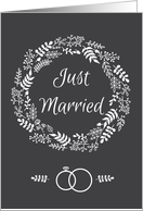 Just married announcement with wreath card