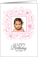 Happy Birthday to You with pink flowers with photo card