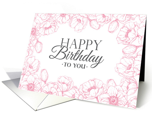 Happy Birthday with pink anemone frame card (1427764)