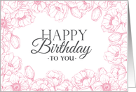 Happy Birthday with pink anemone frame card