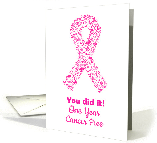 Cancer free one year anniversary pink ribbon card (1431858)