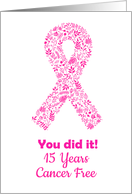 Congratulations Cancer free 15 years anniversary pink ribbon card