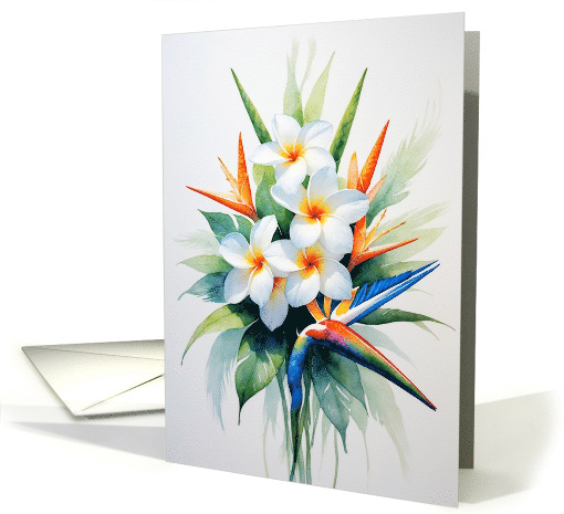 Watercolor Hawaiian Flowers Plumeria and Bird of Paradise... (1915110)