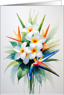 Watercolor Hawaiian Flowers Plumeria and Bird of Paradise Blank Inside card