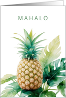 Mahalo Thank You Pineapple with Monstera Watercolor Tropical Design Blank Inside card