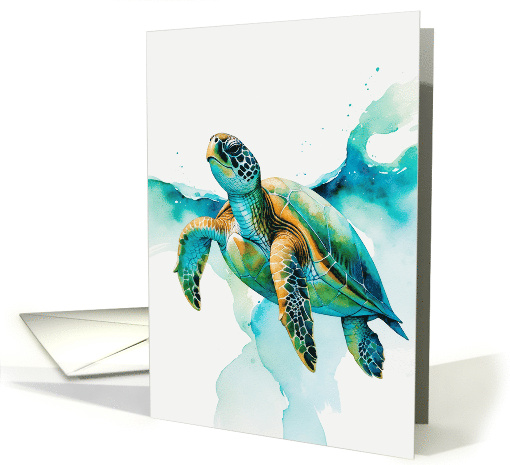 Hawaiian Honu Sea Turtle Ocean Watercolor Design Blank Inside card