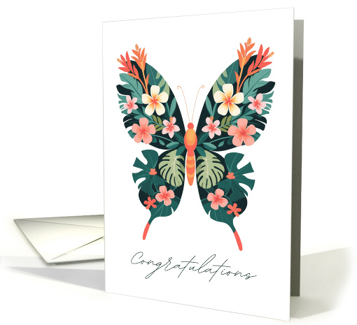 Tropical Butterfly Congratulations Floral Wings Design Blank card