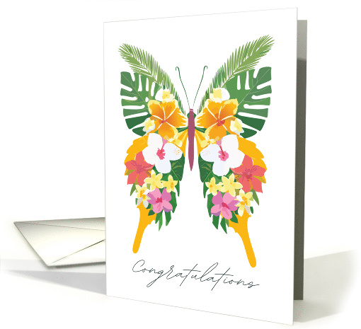 Tropical Butterfly Congratulations Floral Wings Design Blank card