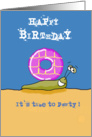 Fun Cartoon Birthday Snail in the Sand with a party ring shell card