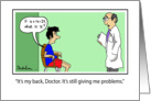 Back Surgery-Funny Doctor And Patient Cartoon card