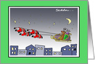 Santa Pulling Sleigh Funny Cartoon card