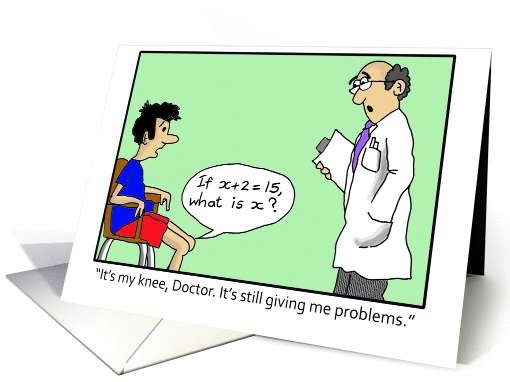 Knee Surgery Humour- Funny Doctor and Patient cartoon. card (1390248)