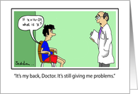 Back Surgery-Funny Doctor And Patient Cartoon card