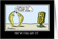 Check Out the Abs! Funny Comic Cartoon Birthday card