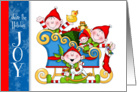 Elves Filled with Joy Share a Sleigh Filled with Toys card