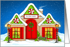 Holiday Snow Cottage Welcome Personalized Greeting card