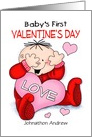 Peek-a-Boo Baby Boy First Valentine card