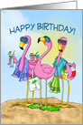 Birthday Flamingos Tropical Beach Party card