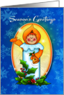 Season’s Greetings Costumed Candle Kid with Bell card