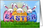 Customized Easter Eggshell Bunny Trio card