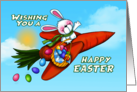 Flying Easter Egg Bunny in a Carrot Plane card