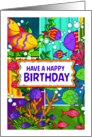 Birthday Wishes Cute Colorful Fishes Swimming Amongst Seaweed and Coral card