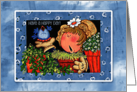 Happy Day Singing Bluebird and Flower Garden Girl card