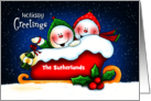 Holiday Snowman Sled Pair Personalized card