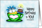 Custom Name Birthday Cake Bird in a Cup card