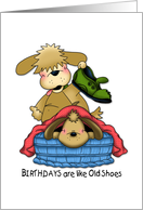 Old Puppy Shoes Birthday card