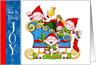 Elves Filled with Joy Share a Sleigh Filled with Toys card