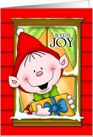 Joyful Holiday Gift Window Elf Greeting card