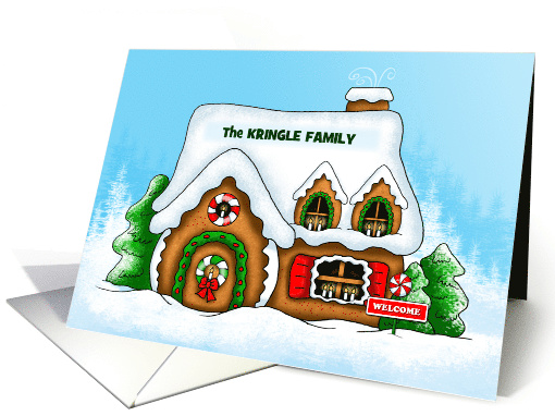 Welcoming Gingerbread Cottage Personalized Greeting card (1404334)