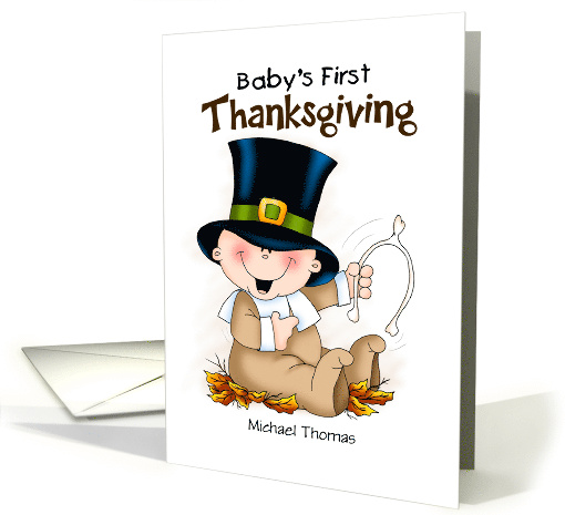 Baby Pilgrim Boy's First Thanksgiving Personalized card (1466916)