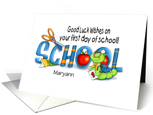 Good Luck Personalized 1st Day of School Bookworm card (1534622)